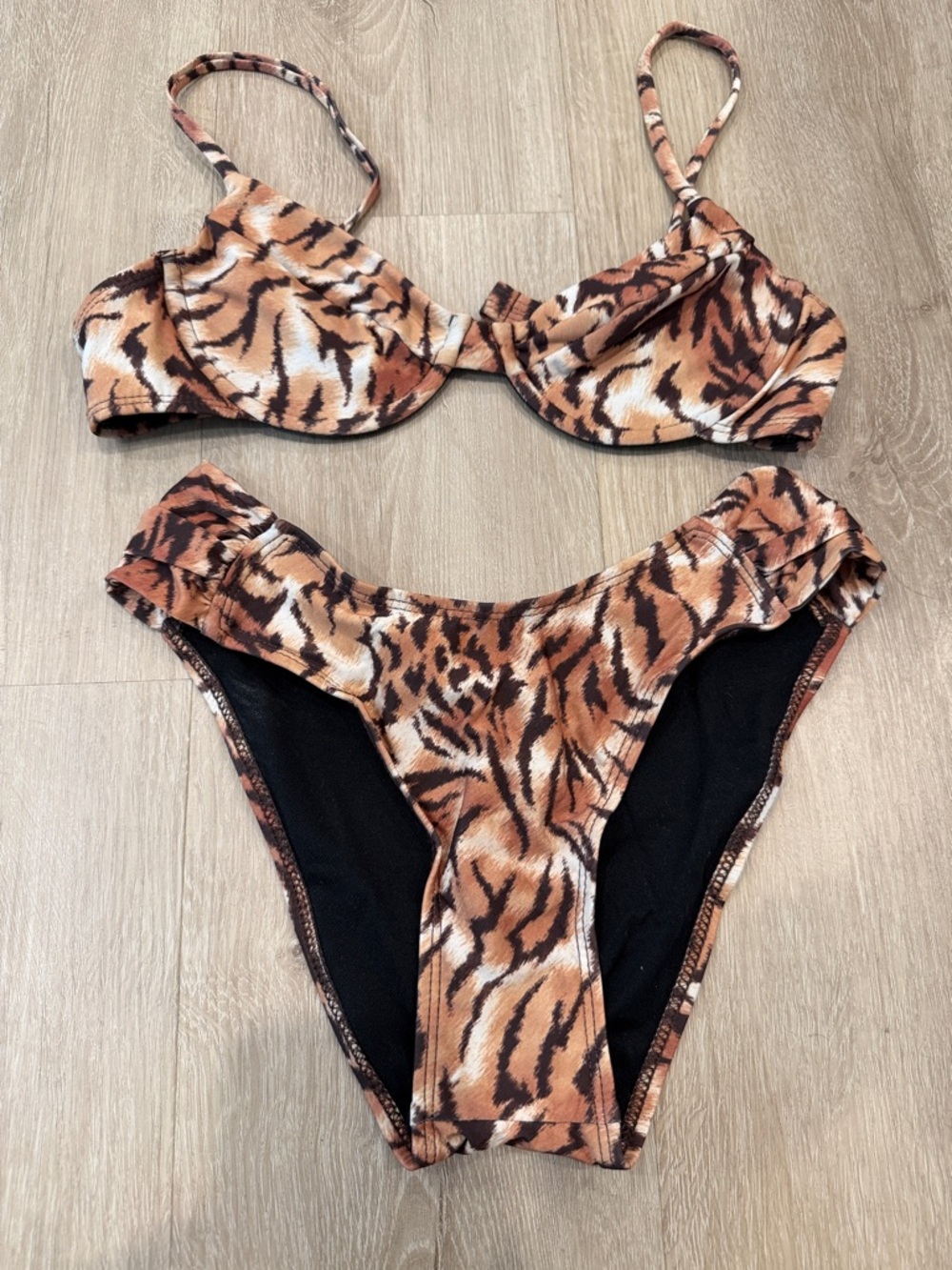 Tiger Print Bikini Set - Brown & Black